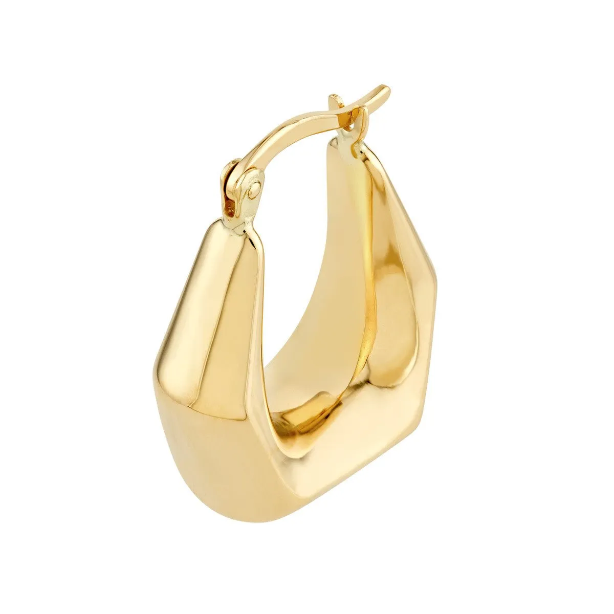 14K Yellow Gold Pentagon Oval Hoop Earrings