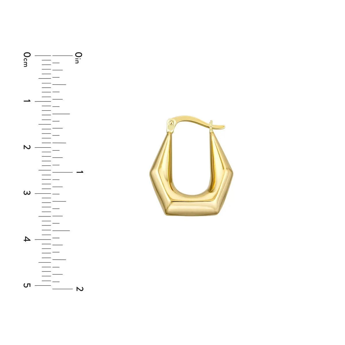 14K Yellow Gold Pentagon Oval Hoop Earrings