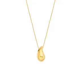 14K Yellow Gold Puff Art Teardrop Dome Necklace