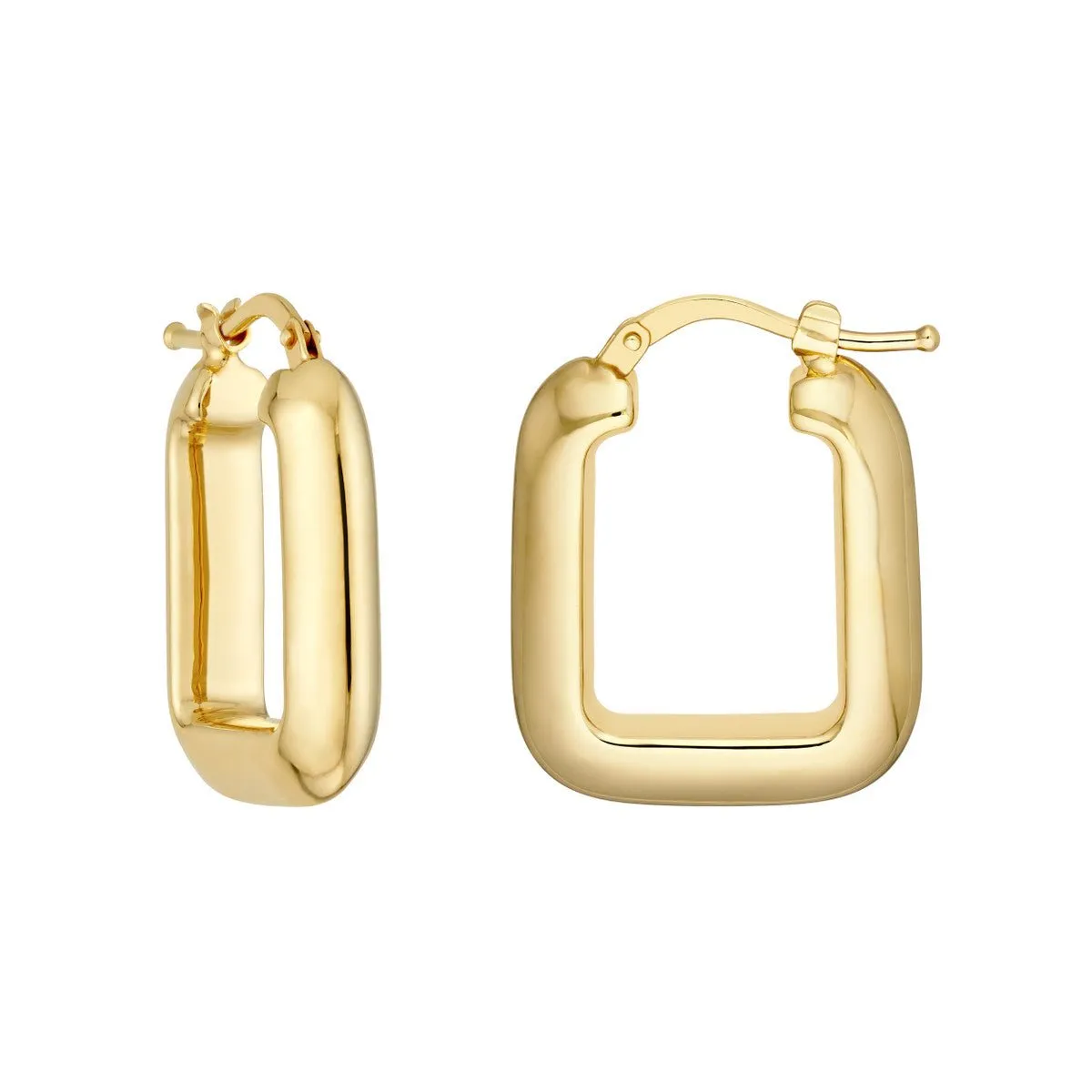 14K Yellow Gold Puffy Square Shape Hoop Earrings