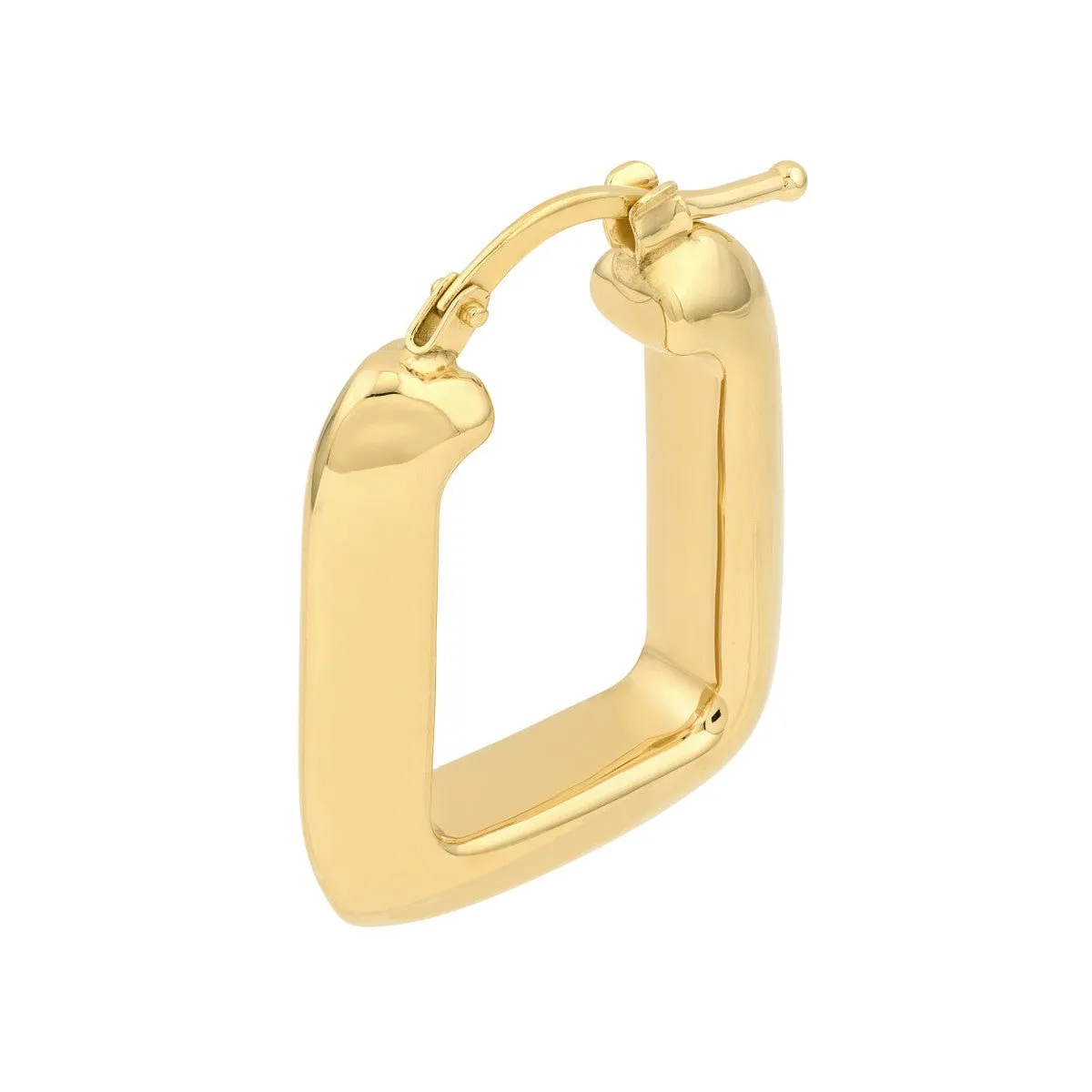 14K Yellow Gold Puffy Square Shape Hoop Earrings