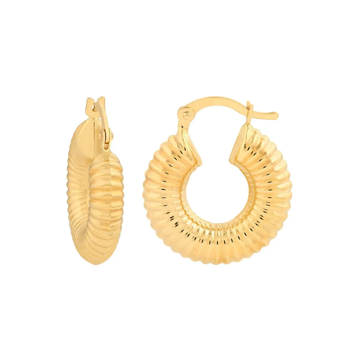 14K Yellow Gold Textured Round Hoop Earrings