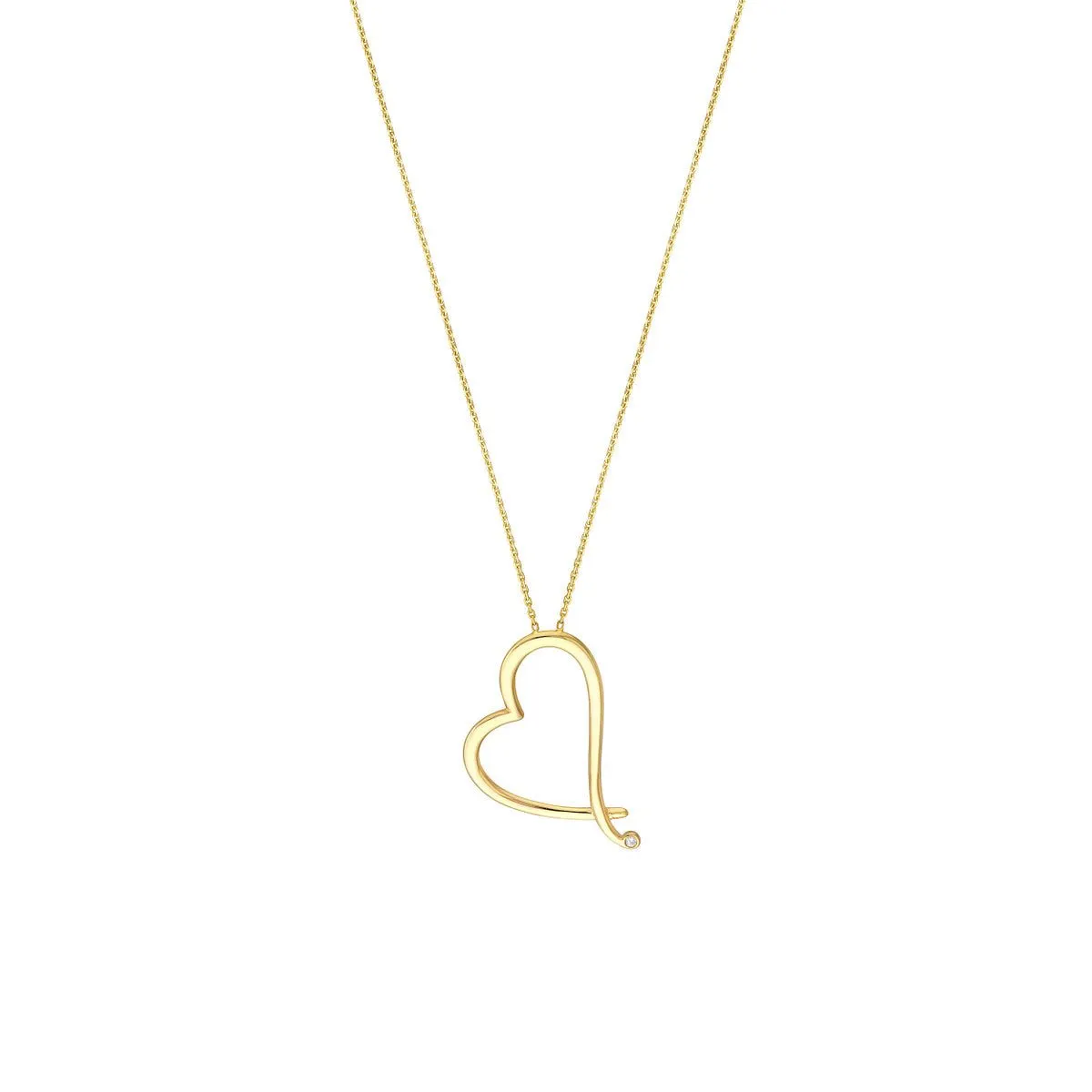 14K Yellow Gold Tilted Open Heart Adjustable Necklace