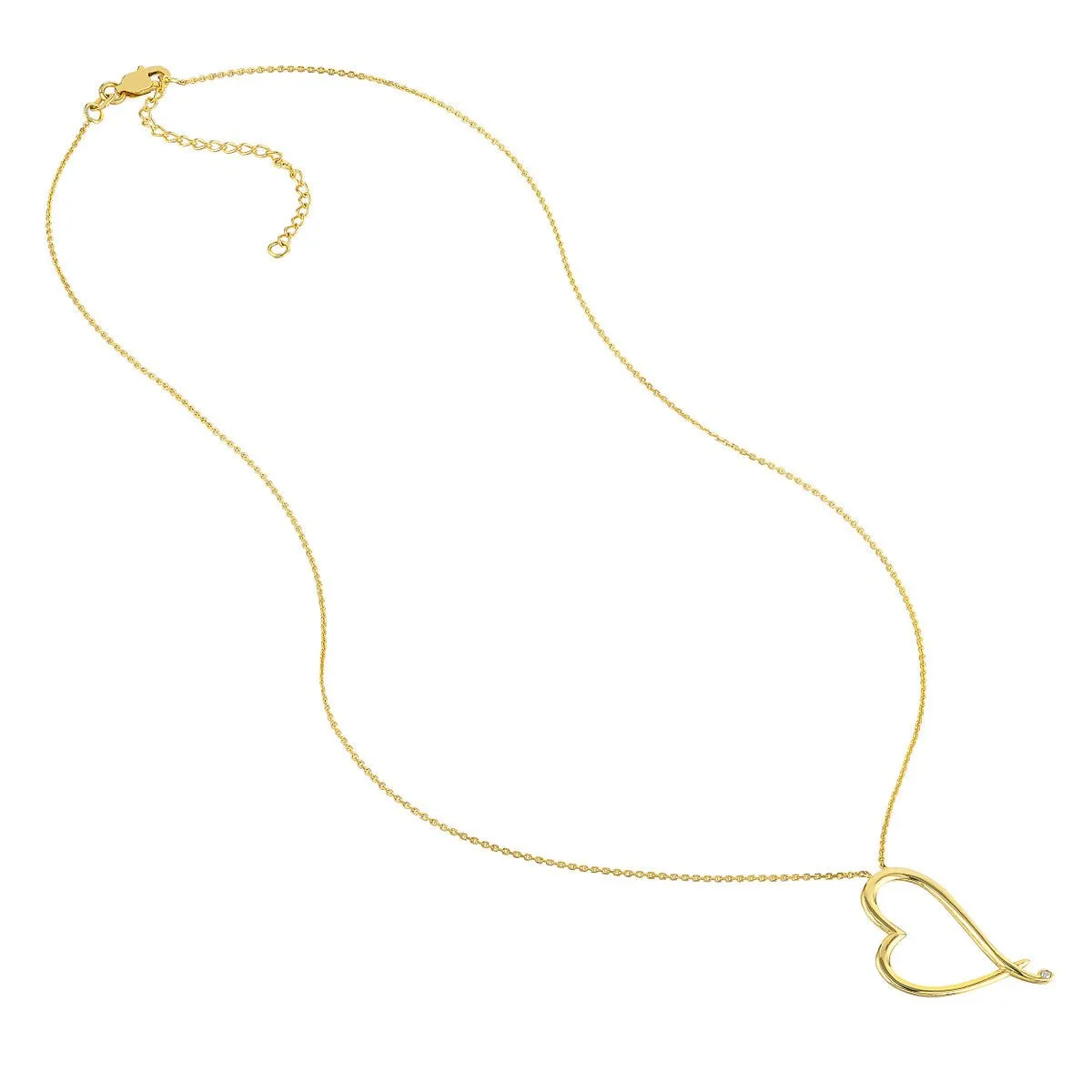 14K Yellow Gold Tilted Open Heart Adjustable Necklace