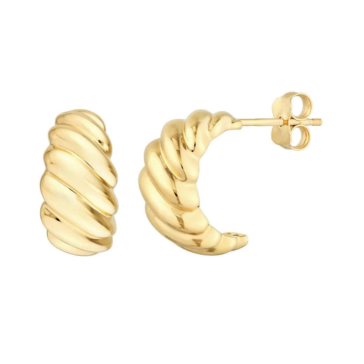 14K Yellow Gold Twist Dome Hoop Earrings