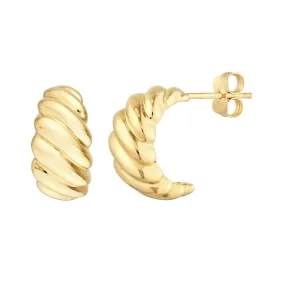 14K Yellow Gold Twist Dome Hoop Earrings