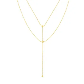 14K Yellow Gold Two-Stranded Connecting Bead Dangle Necklace