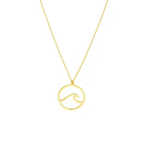 14K Yellow Gold Wave In Circle Necklace