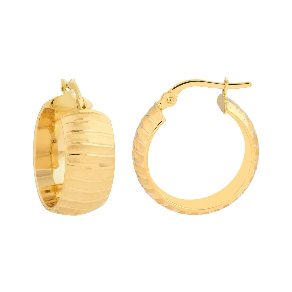 14K Yellow Gold Wide Textured Round Hoop Earrings