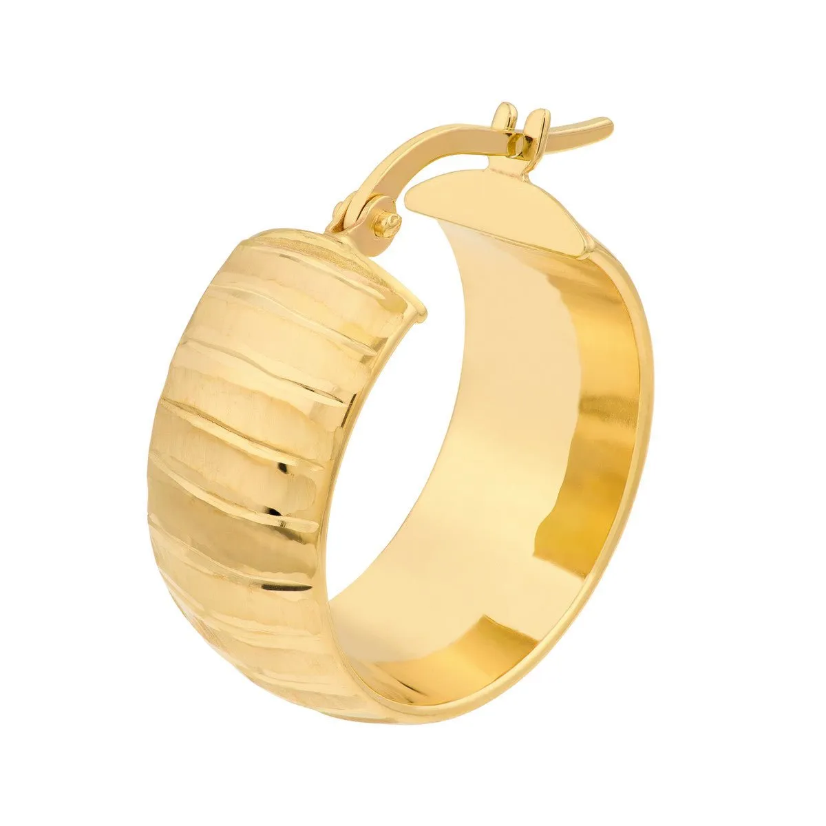 14K Yellow Gold Wide Textured Round Hoop Earrings