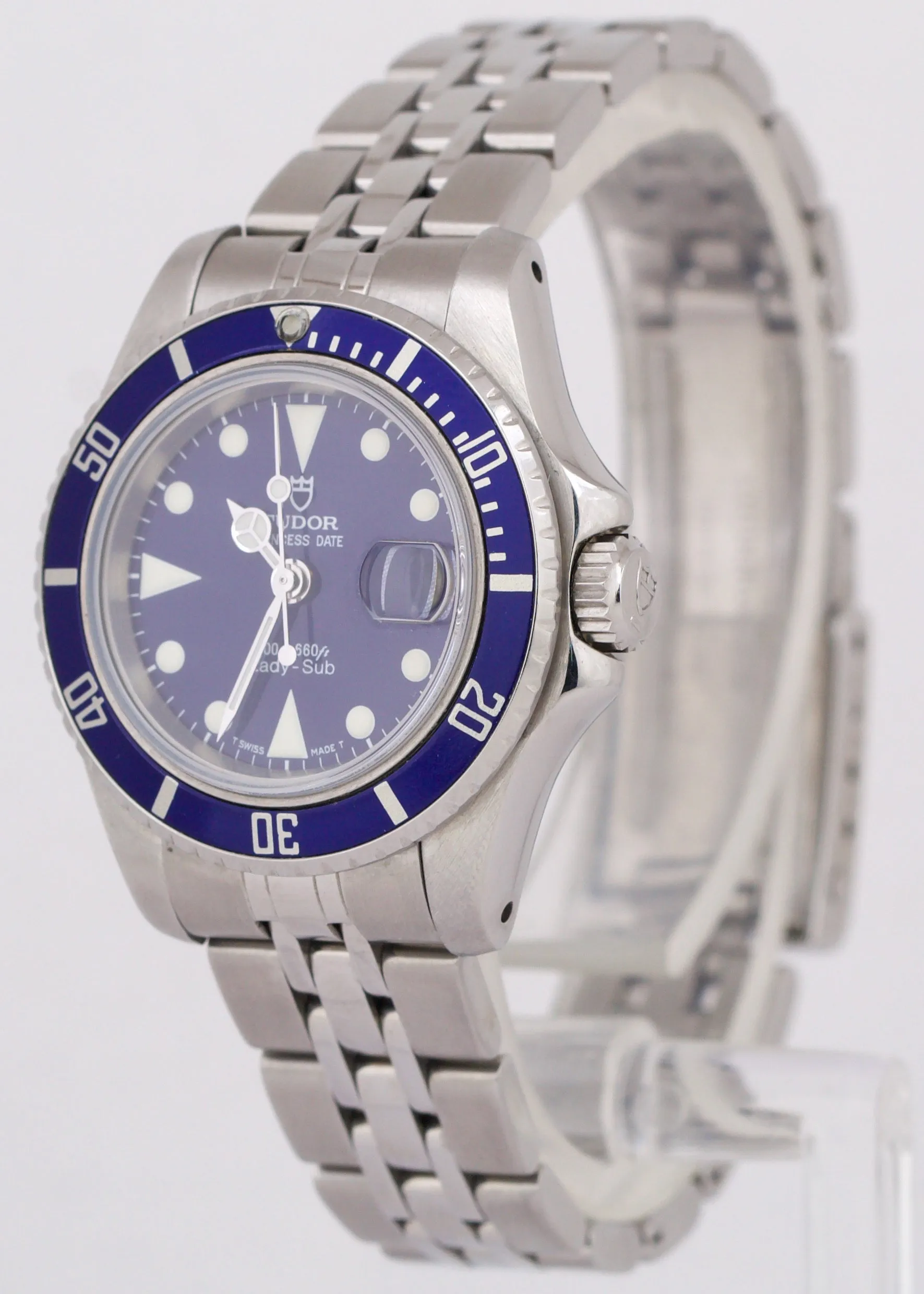 2001 PAPERS Tudor Lady-Sub Princess Date BLUE Stainless Steel 28mm 96090 BOX