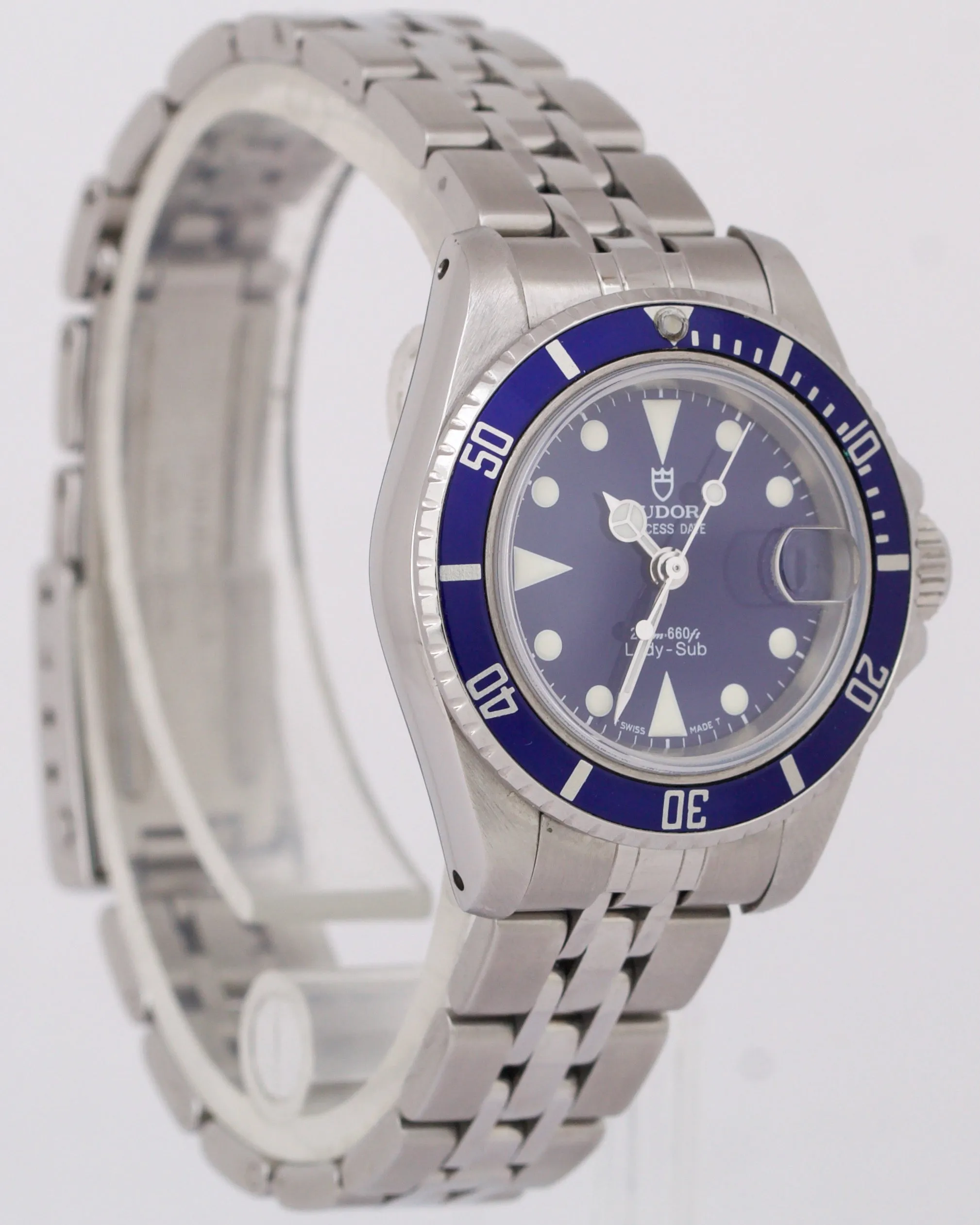 2001 PAPERS Tudor Lady-Sub Princess Date BLUE Stainless Steel 28mm 96090 BOX