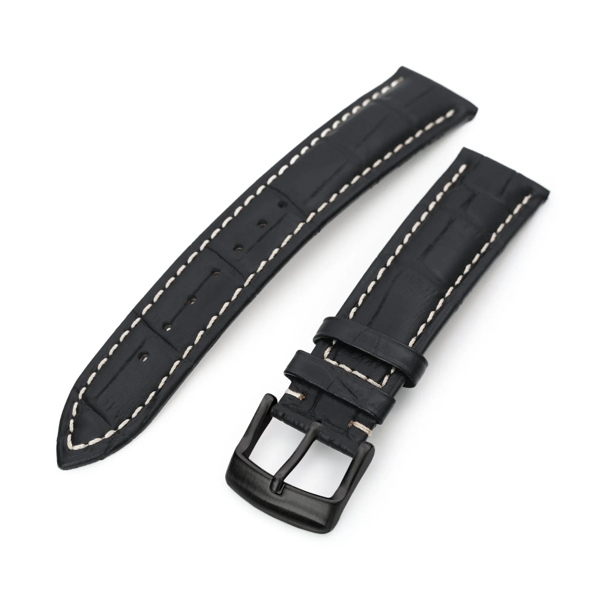 20mm Black CrocoCalf (Croco Grain)  Leather Watch Band, PVD Black Buckle