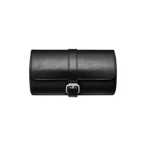 3-PIECE BLACK LEATHER TRAVEL WATCH CASE