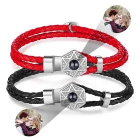 4FunGift® Custom Photo Projection Hexagon Star Couple Bracelet