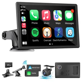 9" Portable Wireless Carplay & Android Auto Car Stereo With 4K Dash Cam