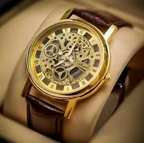 Analogue Golden Dial Men's & Boys' Leather Strap Watch