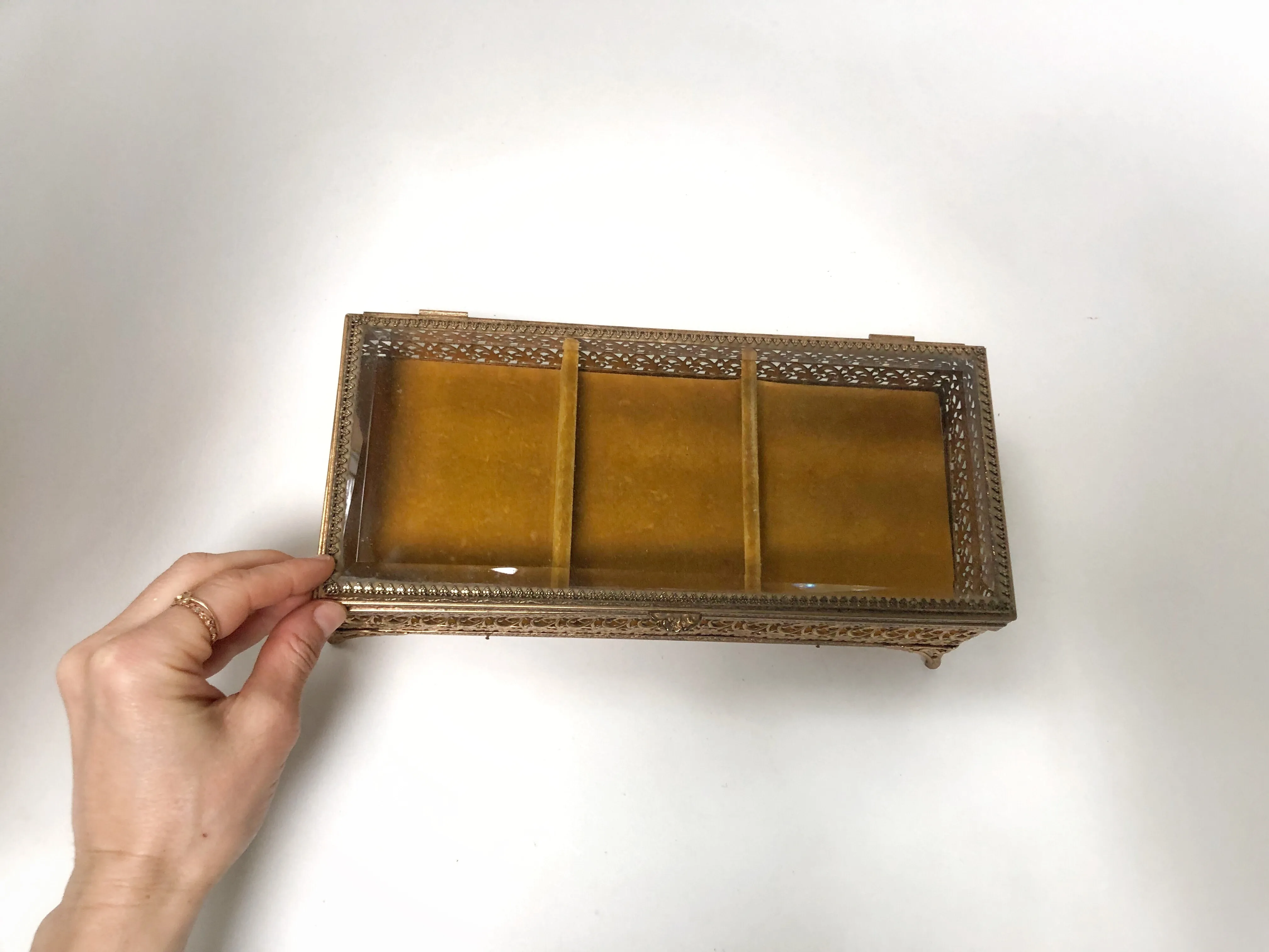 Antique Large 3 dividers Jewelry Box