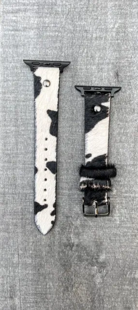 Apple Watch 15541 Black and White Hair-on Cowhide Leather Band