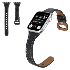 Apple Watch 40mm bamboo textured genuine leather watch strap - Black