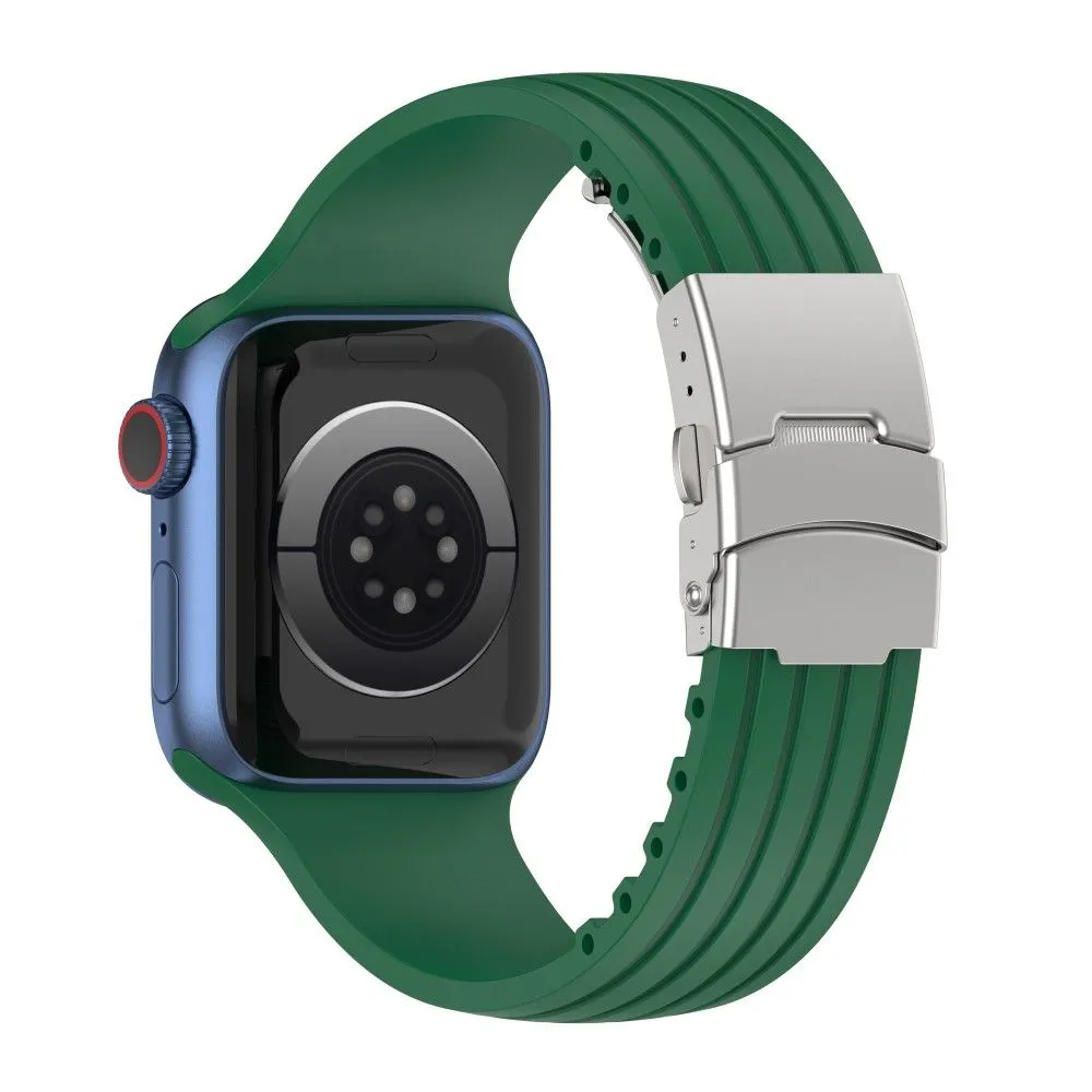 Apple Watch (41mm) stripe silicone watch strap with folding clasp - Green