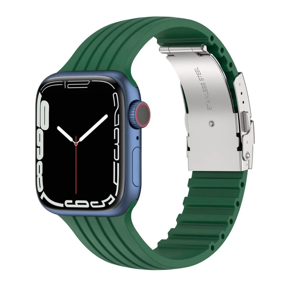 Apple Watch (41mm) stripe silicone watch strap with folding clasp - Green