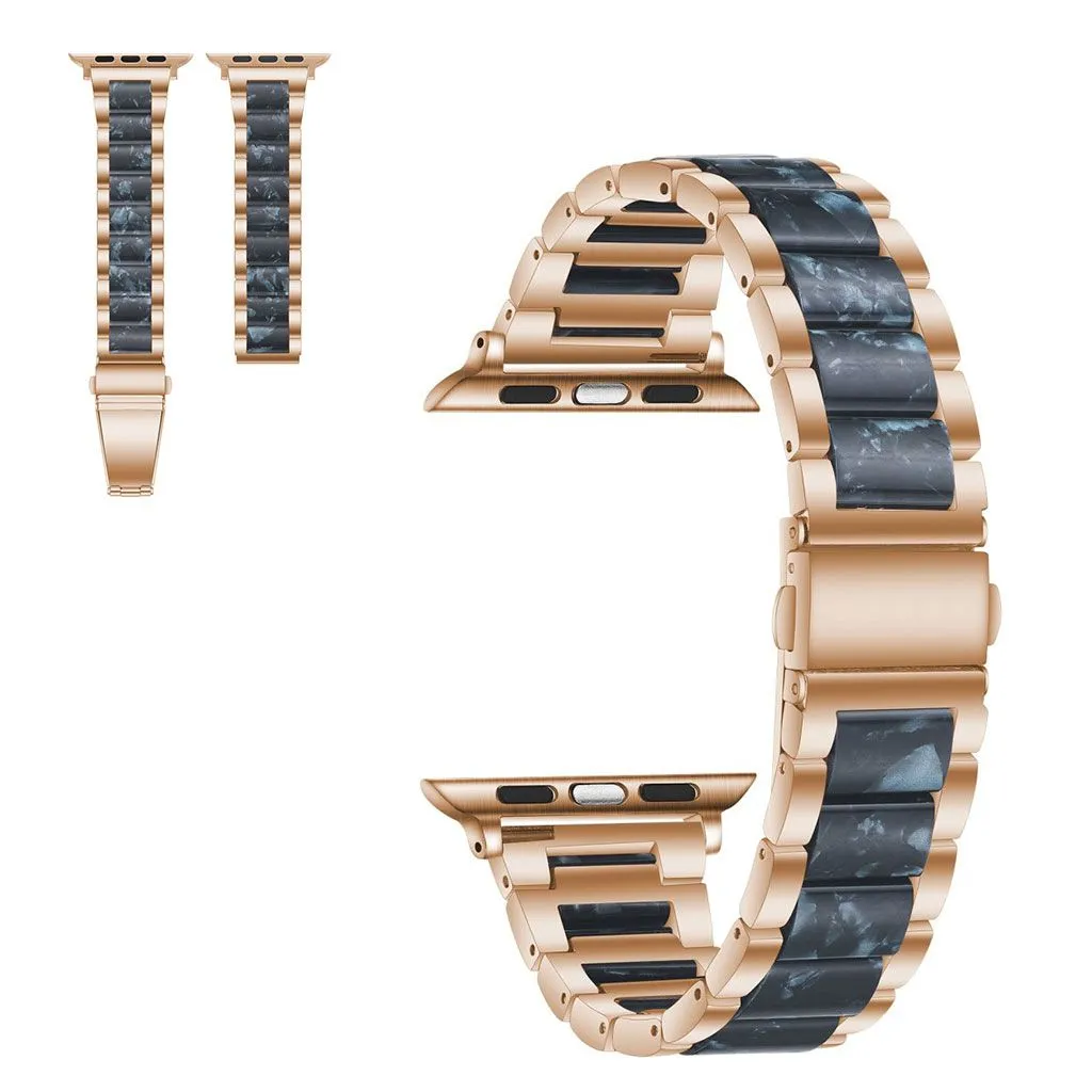 Apple Watch 44mm elegant three bead   stainless steel watch strap - Rose Gold / Royal Blue