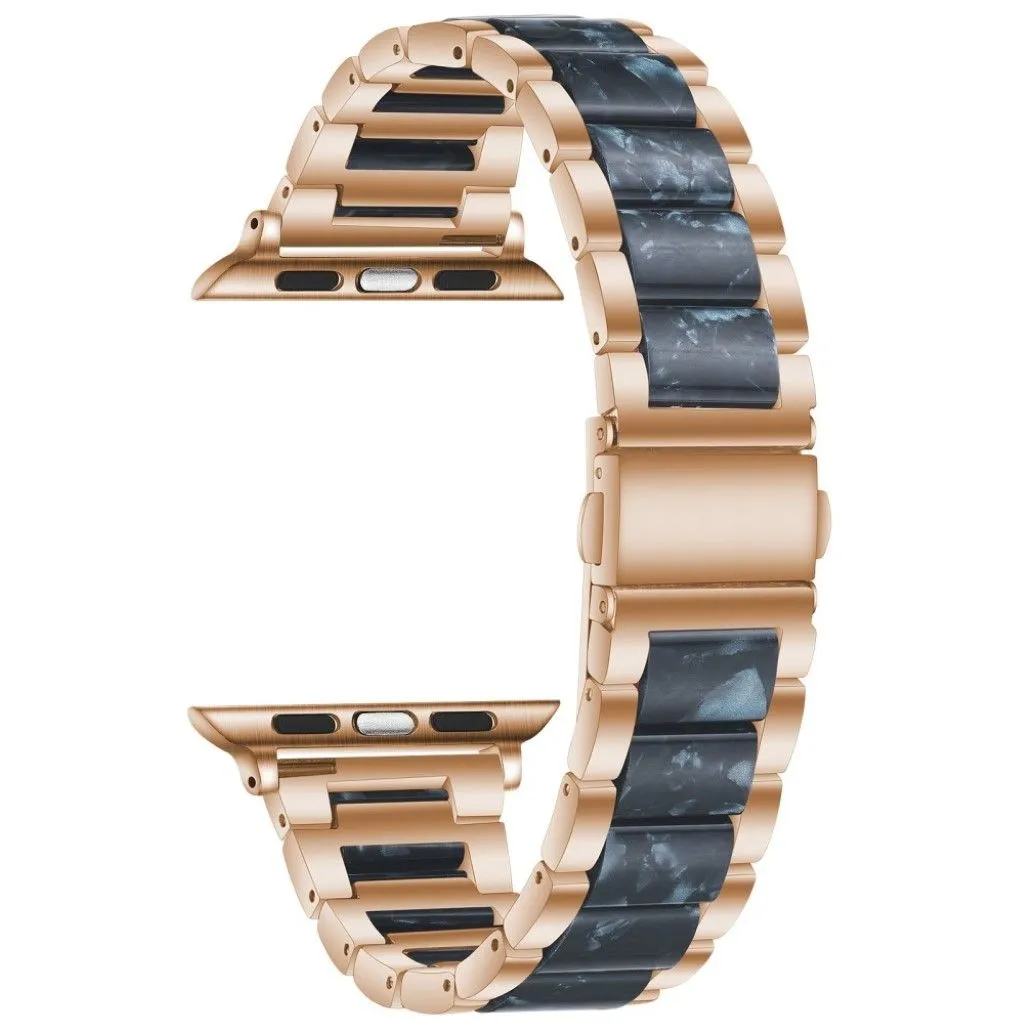 Apple Watch 44mm elegant three bead   stainless steel watch strap - Rose Gold / Royal Blue