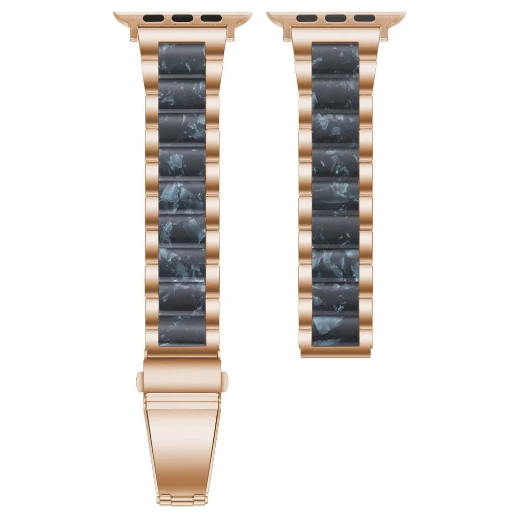 Apple Watch 44mm elegant three bead   stainless steel watch strap - Rose Gold / Royal Blue