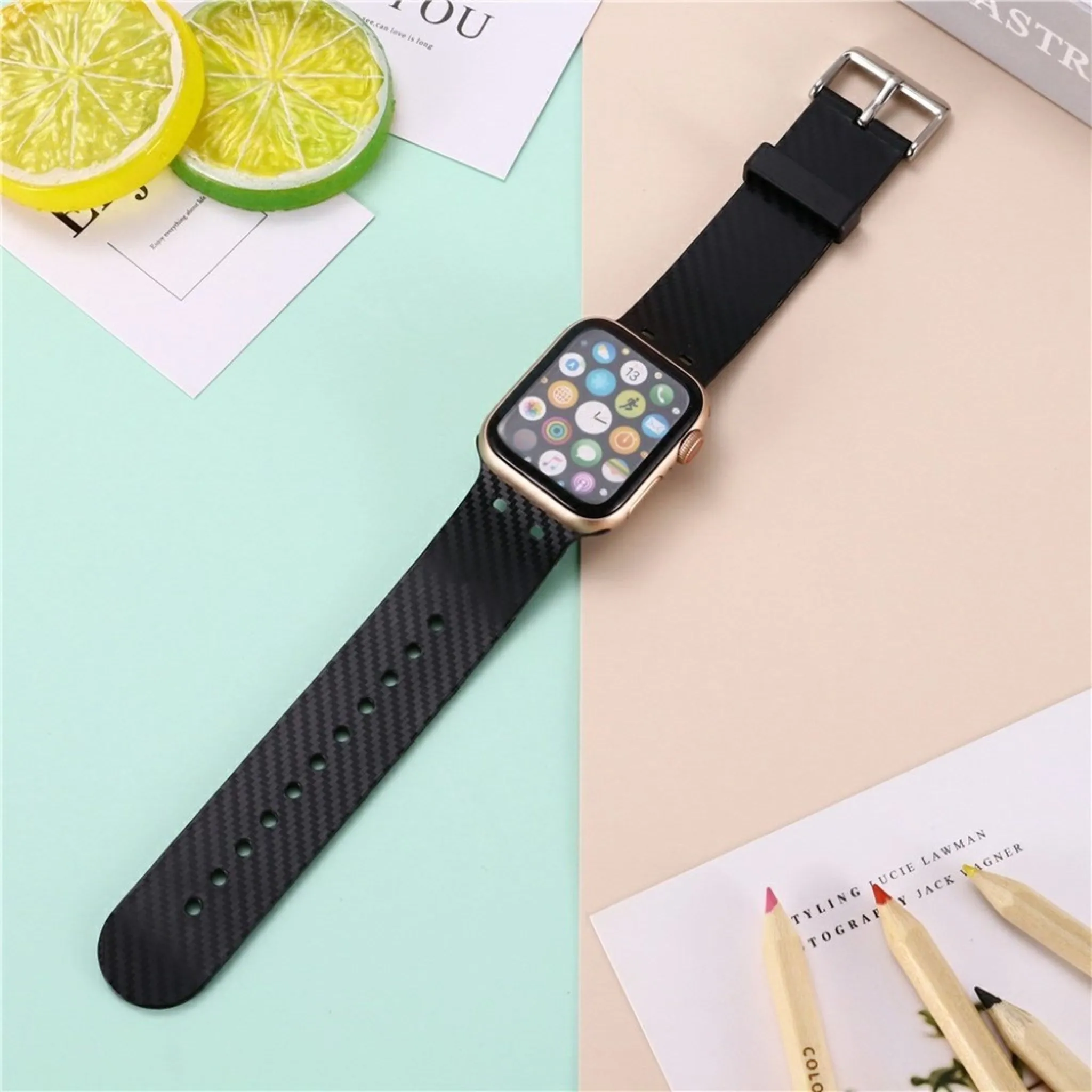 Apple Watch 44mm stylish pattern TPU watch strap - Carbon Fiber