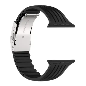 Apple Watch (45mm) stripe silicone watch strap with folding clasp - Black