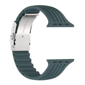 Apple Watch (45mm) stripe silicone watch strap with folding clasp - Dark Green