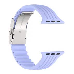 Apple Watch (45mm) stripe silicone watch strap with folding clasp - Purple