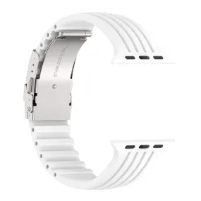 Apple Watch (45mm) stripe silicone watch strap with folding clasp - White