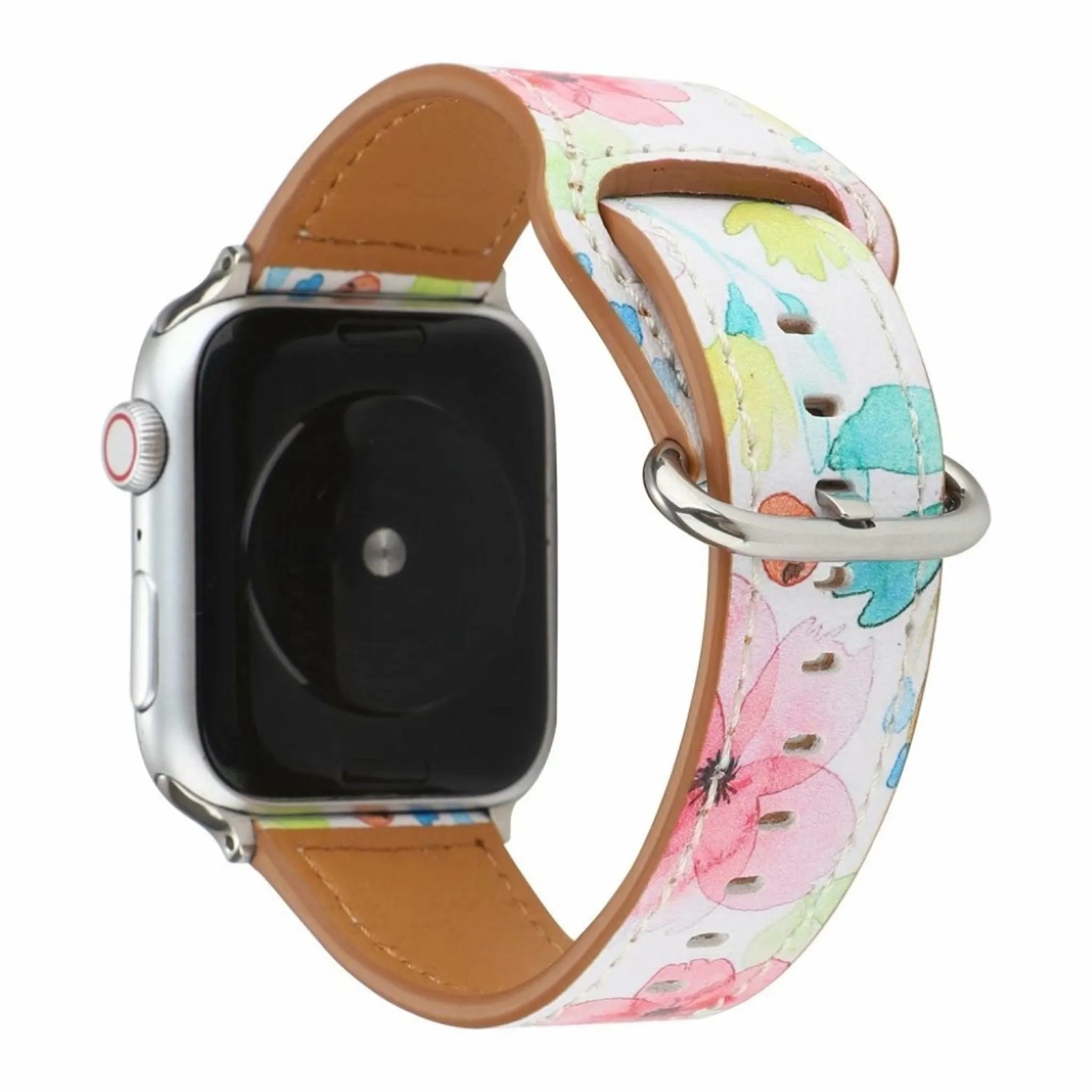 Apple Watch Series 6 / 5 44mm pattern genuine leather watch band - Pink Flower