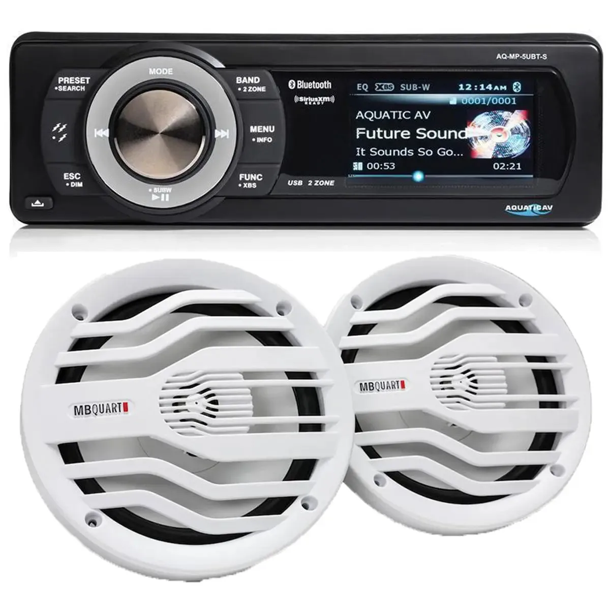 Aquatic Av AQ-MP-5UBT-S Marine Stereo & NK2-116W 6.5" 2-Way Coaxial Marine Speakers