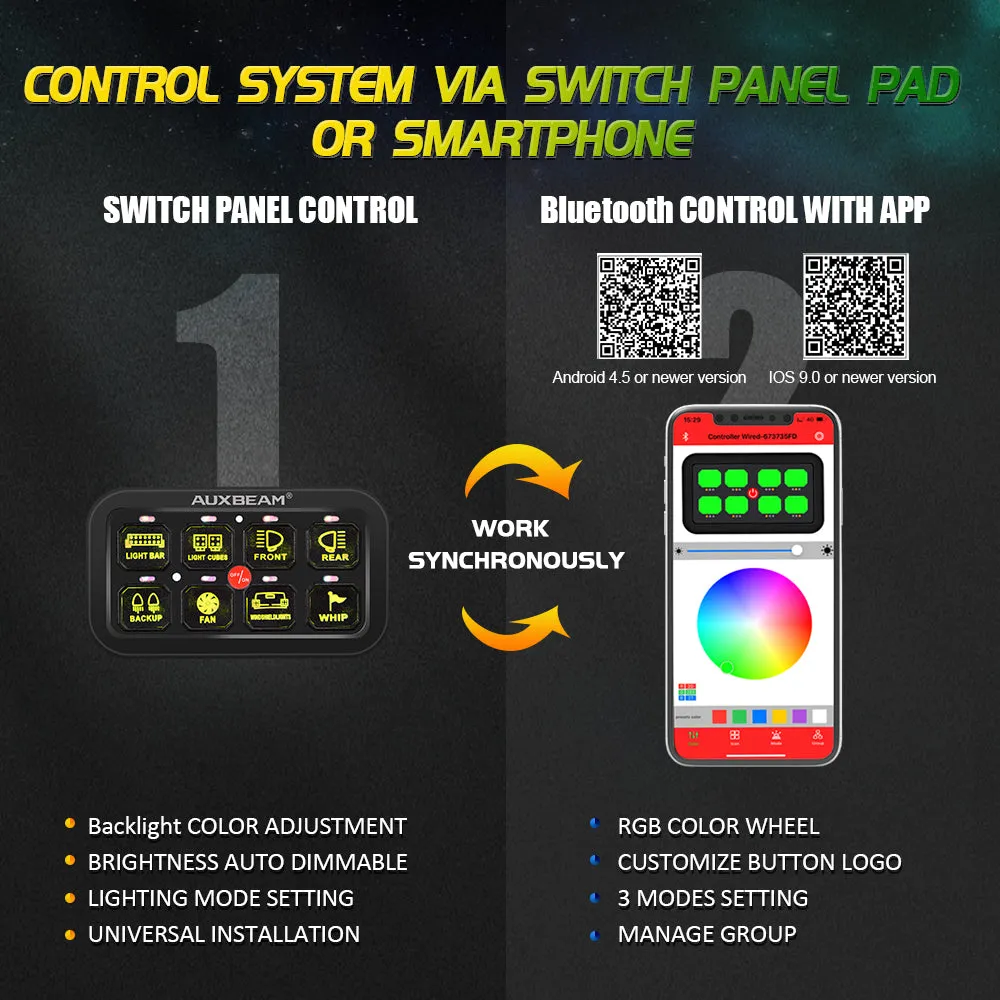 AR-800 RGB Switch Panel with APP 32 Inch 5D-PRO LED Light Bar, Toggle/ Momentary/ Pulsed Mode Supported