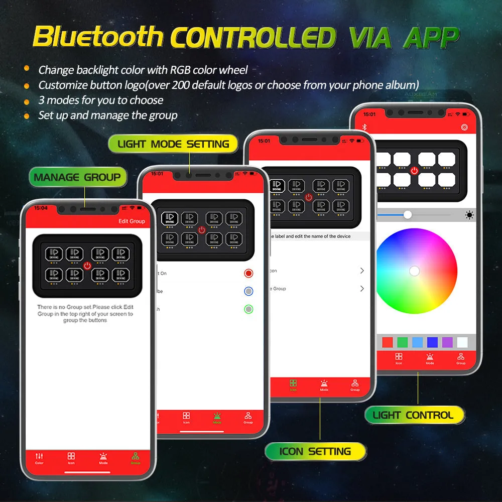 AR-800 RGB Switch Panel with APP 32 Inch 5D-PRO LED Light Bar, Toggle/ Momentary/ Pulsed Mode Supported