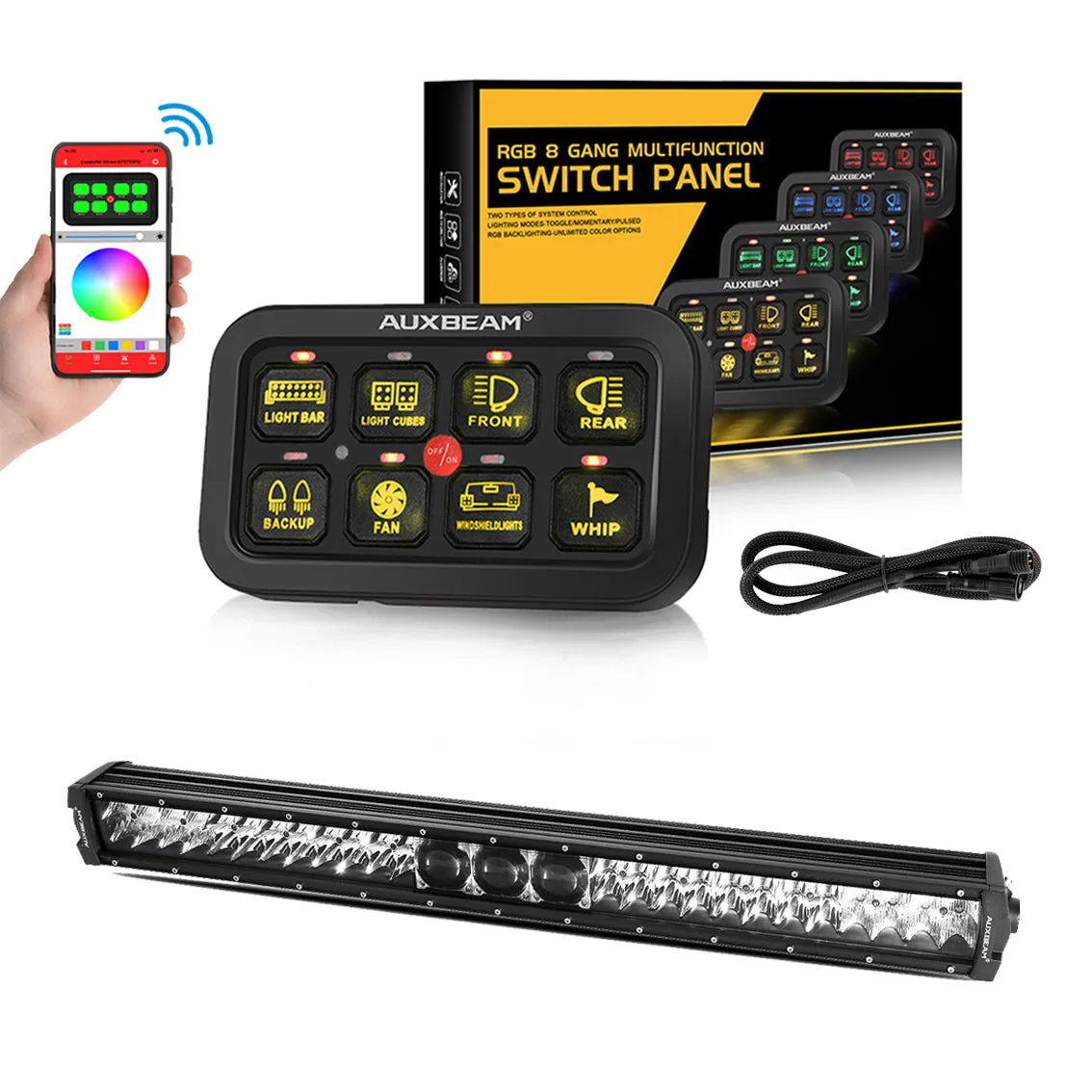 AR-800 RGB Switch Panel with APP 32 Inch 5D-PRO LED Light Bar, Toggle/ Momentary/ Pulsed Mode Supported