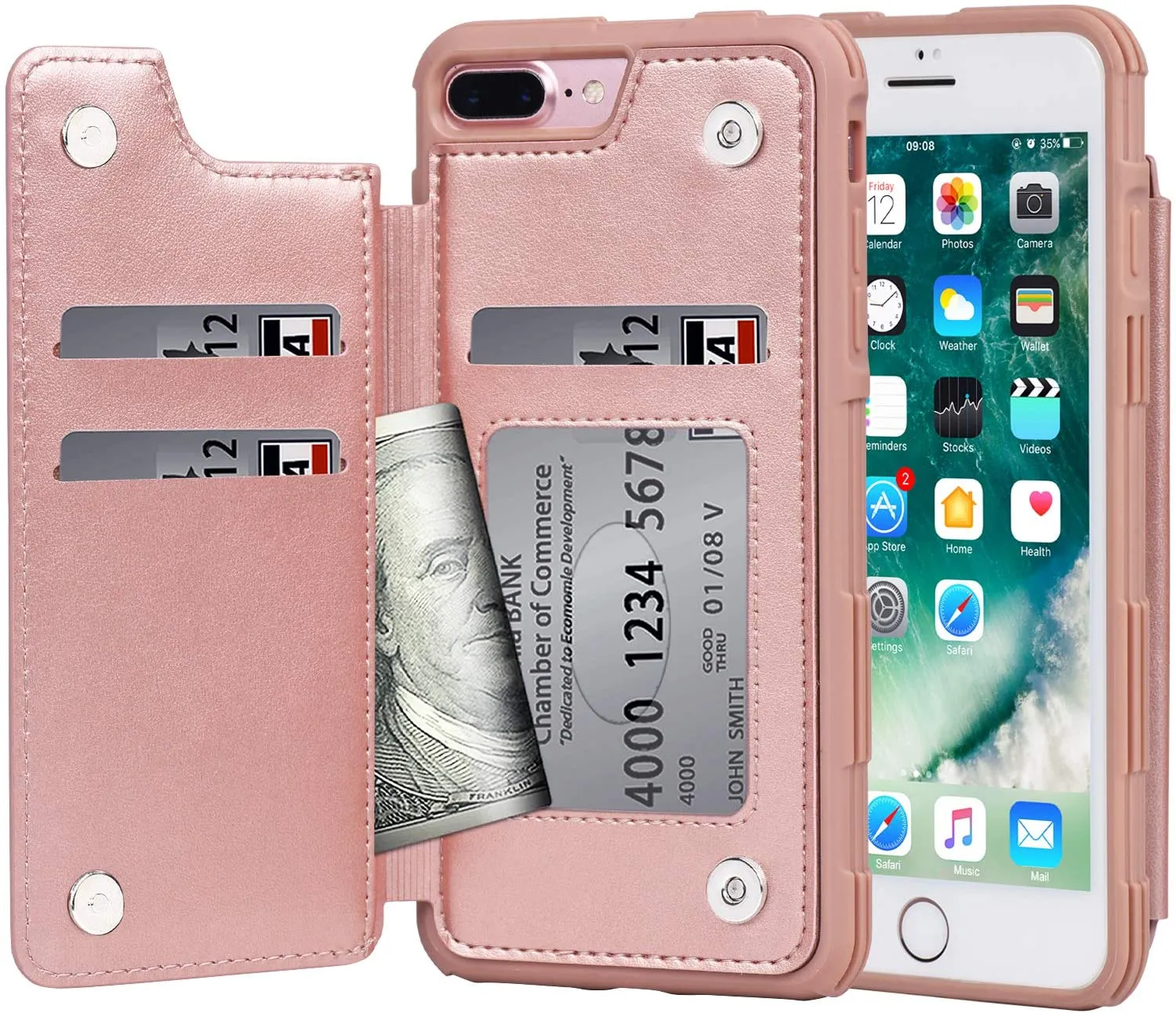 Arae Case for iPhone 7 Plus/iPhone 8 Plus - Wallet Case with PU Leather Card Pockets [Shockproof] Back Flip Cover for iPhone 7 Plus / 8 Plus 5.5 inch