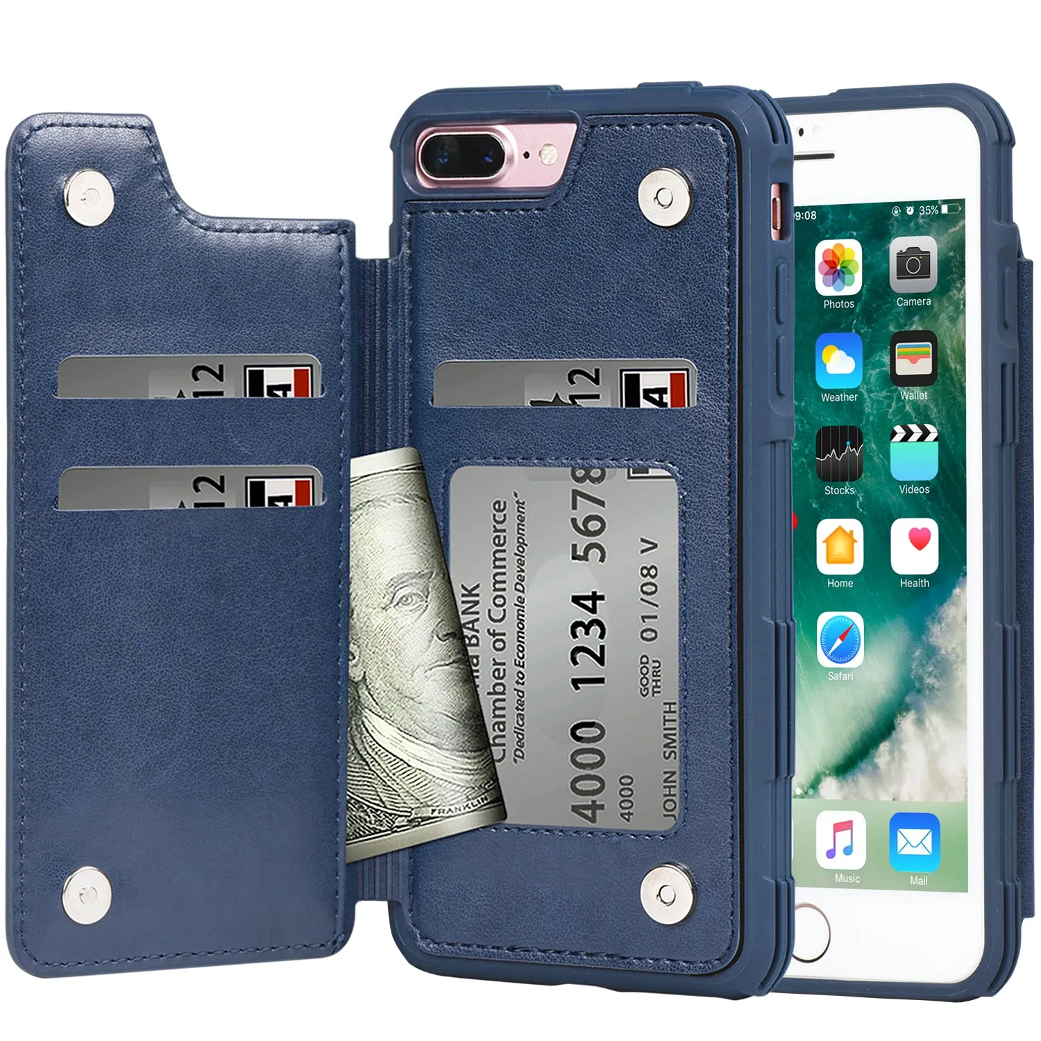 Arae Case for iPhone 7 Plus/iPhone 8 Plus - Wallet Case with PU Leather Card Pockets [Shockproof] Back Flip Cover for iPhone 7 Plus / 8 Plus 5.5 inch