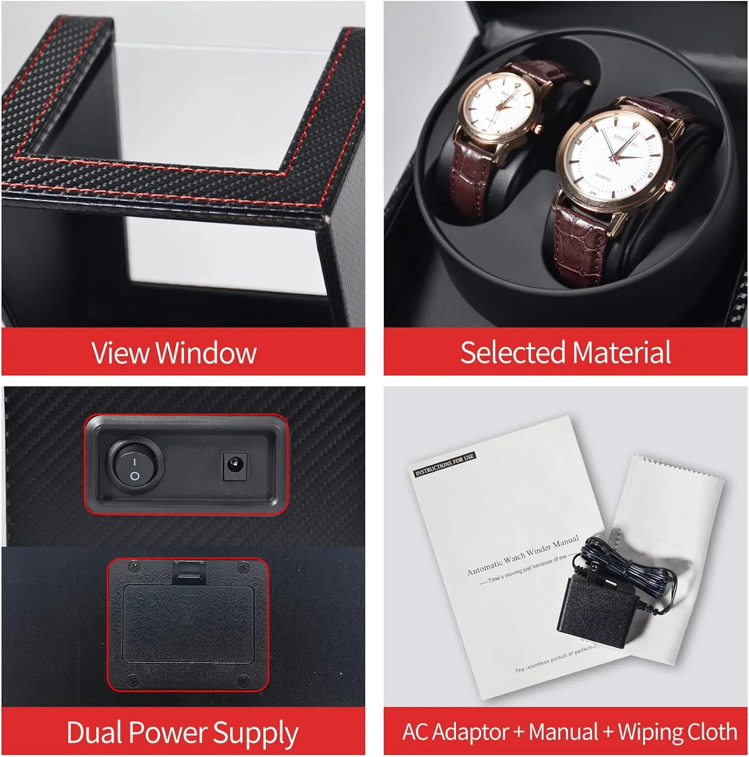 Automatic Double Watch Storage Display Case Box Blwl0050 Black Carbon Fiber