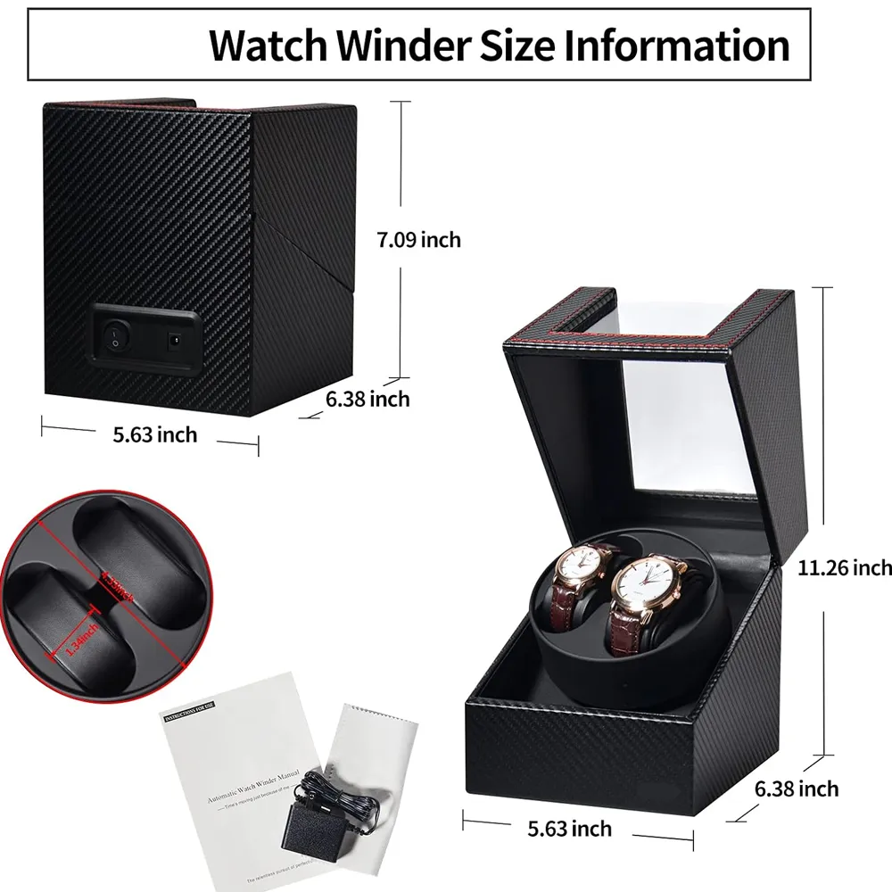 Automatic Double Watch Storage Display Case Box Blwl0050 Black Carbon Fiber