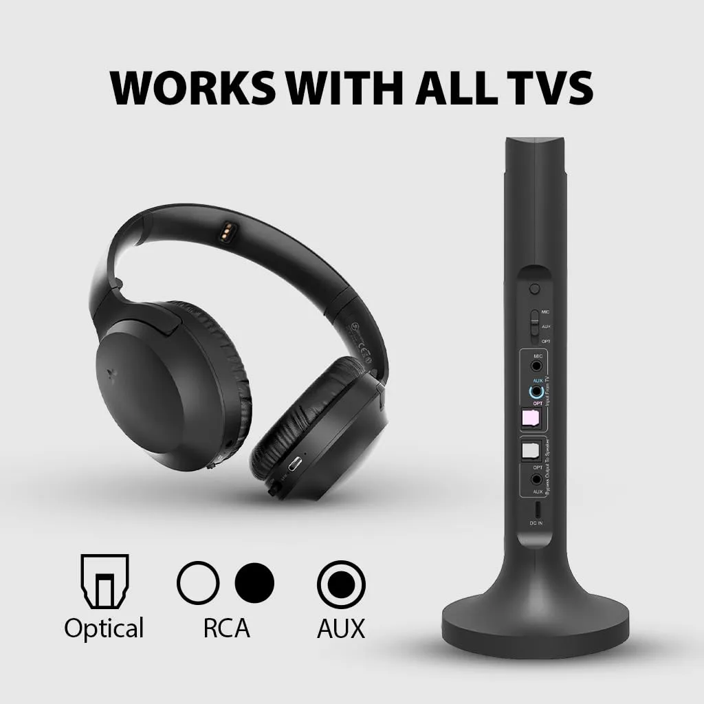 Avantree Opera - Wireless Headphones for TV Watching with Clear Dialogue, Compatible with TVs Equipped with Optical or AUX Audio Output Ports, Passthrough, Enhanced Volume & Comfortable for Seniors