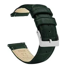 BARTON WATCH BANDS, 22mm Forest Green - Long - Alligator Grain - Quick Release Leather Watch Bands