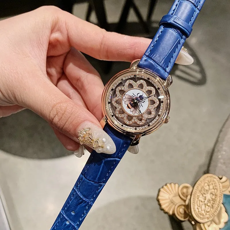 Bee Pattern Leather Strap Women's Watch