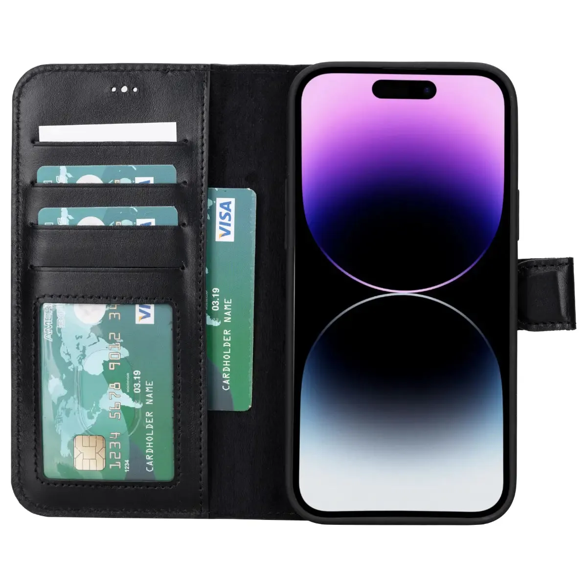 Black Leather iPhone 15 Plus Wallet Case