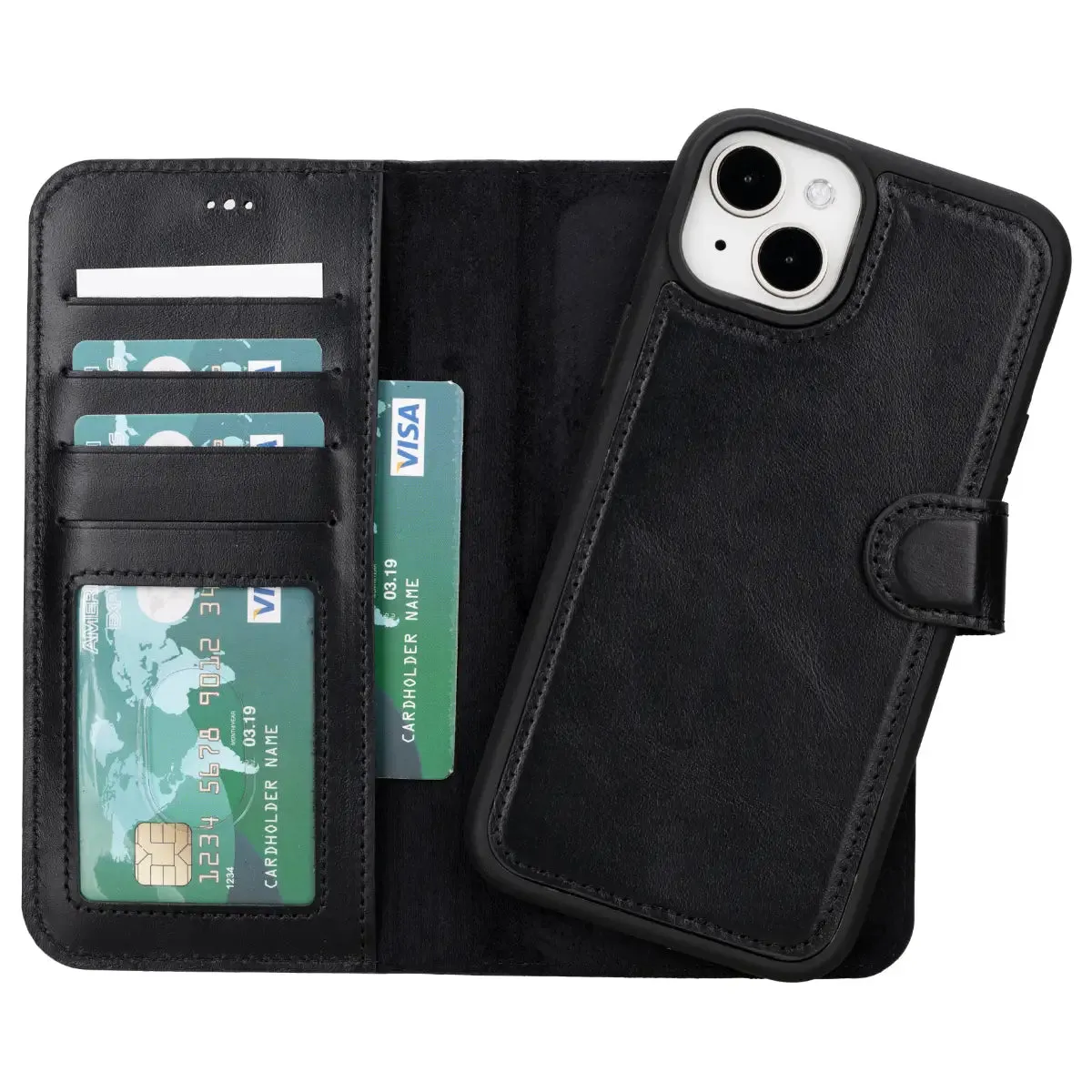 Black Leather iPhone 15 Plus Wallet Case