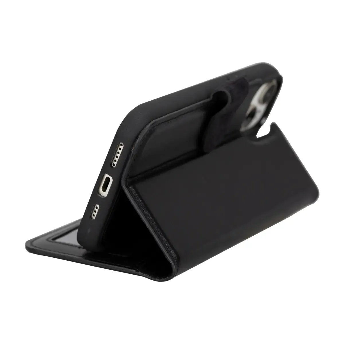 Black Leather iPhone 15 Plus Wallet Case