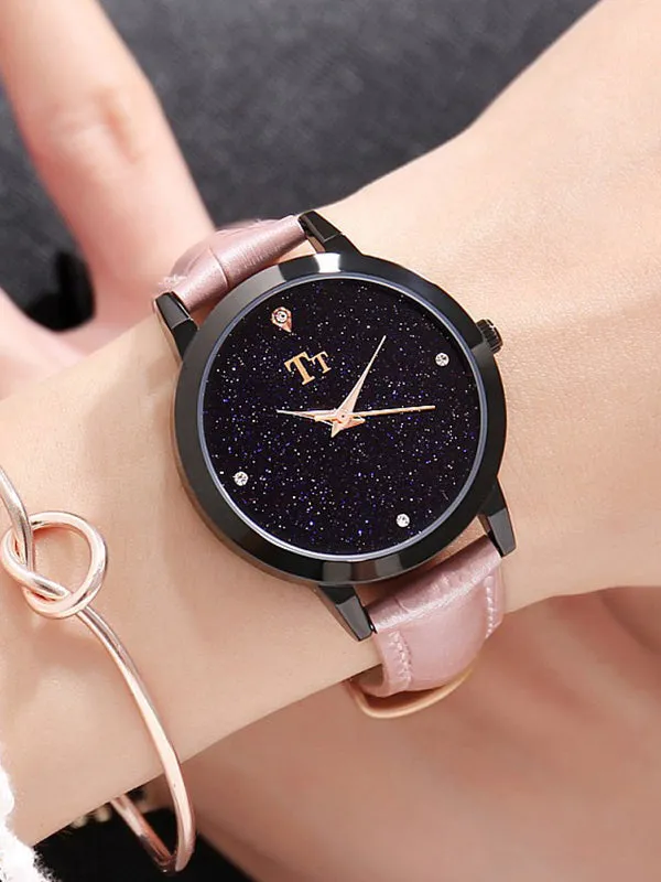 Black Shell Starry Pattern Women's Watch